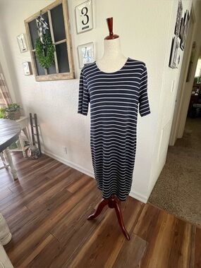 Chico's Navy and White Striped Midi Dress